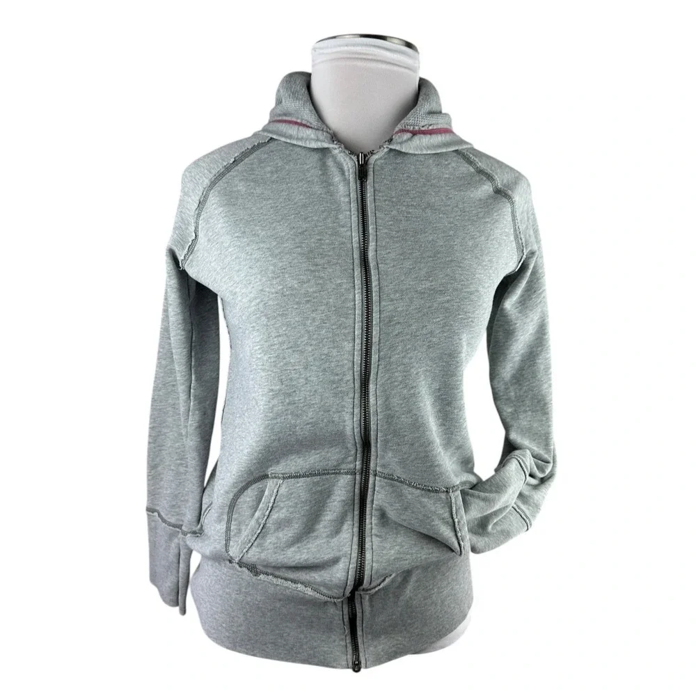 Y2K American Eagle Gray Full Zip Hoodie Women's Large Fleece Lined 2000s Preppy - Picture 4 of 16
